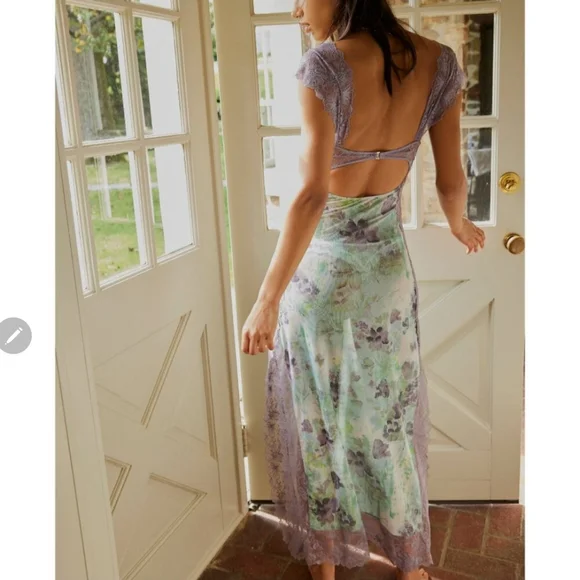**1 XL Left!!**Free People Suddenly Fine Maxi Slip Dress / Moss Combo - Picture 6 of 15